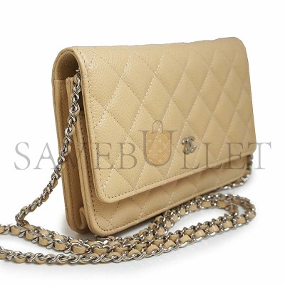 CHANEL CLASSIC COCO MARK WALLET ON CHAIN SHOULDER BAG IN CAVIAR LEATHER WITH SILVER HARDWARE AP0250 (19*13*3cm) 